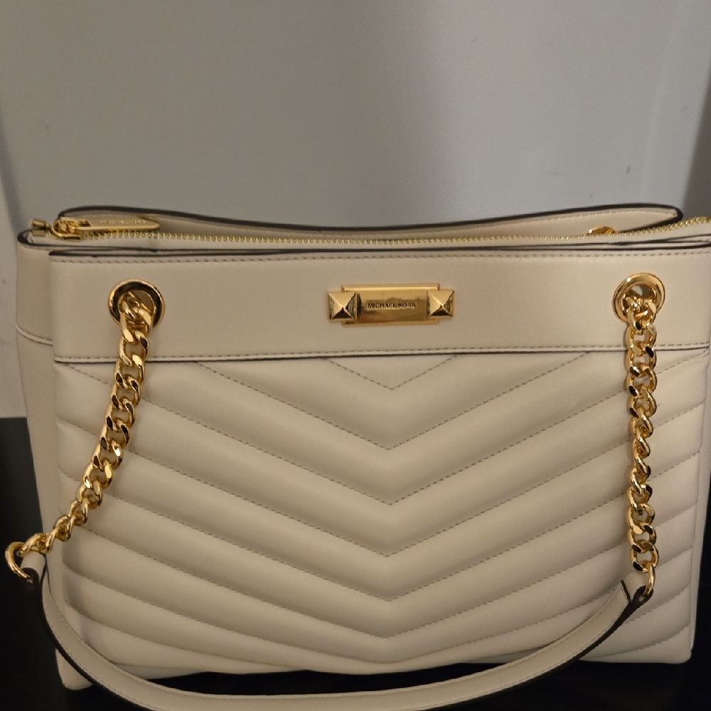 Michael Kors Whitney Cream Shoulder Bag with Gold Accents
